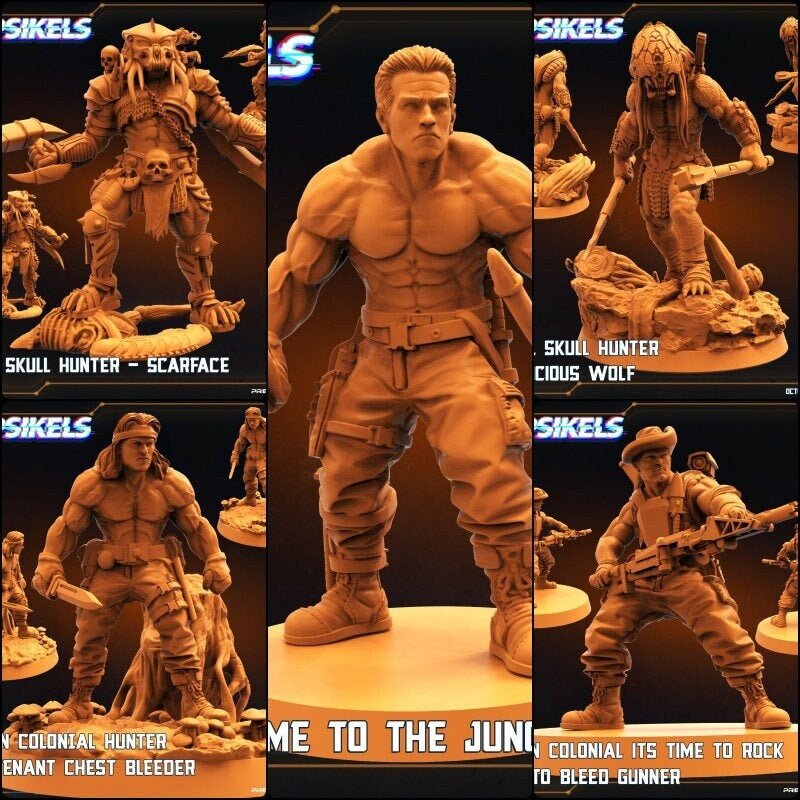 Human Colonial Alien Hunters Miniature | Full Set All Models - Tabletop RPG & D&D miniature. Perfect for wargaming & collectors