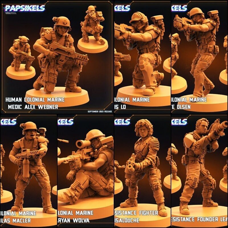 Human Colonial Marine Miniature | Full Set All Models - Tabletop RPG & D&D miniature. Perfect for wargaming & collectors