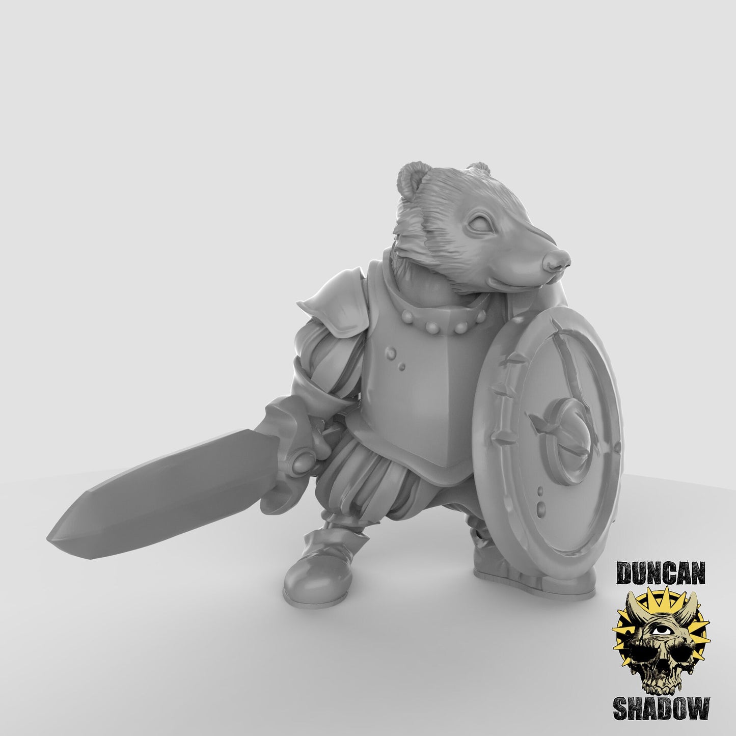Badger Sword & Shield Miniature | Designed For Roleplaying Games - Tabletop RPG & D&D miniature. Perfect for wargaming & coll