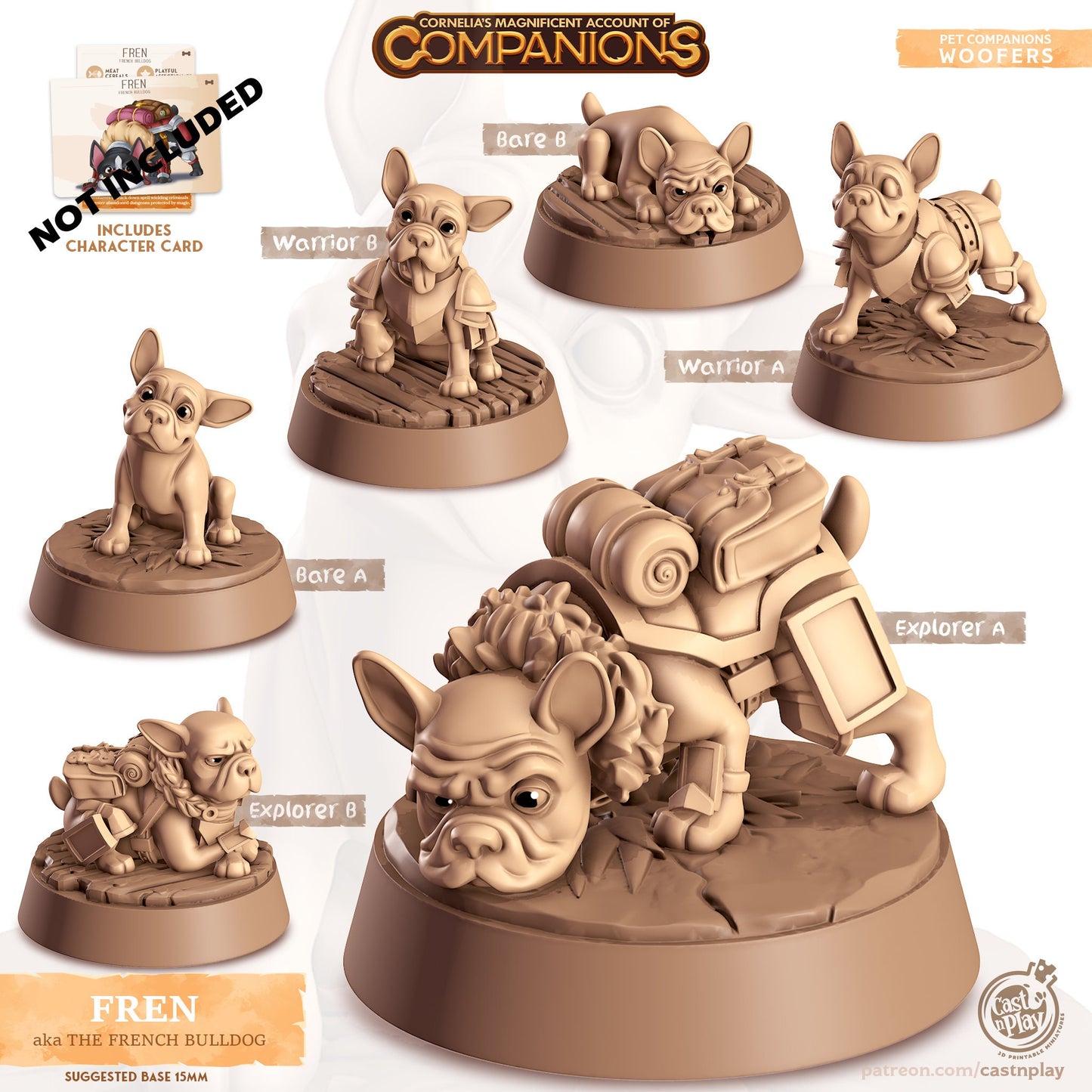 32/28mm Pug Companion, CastnPlay miniatures , Role Playing Games Miniature, WoW, Dungeon and Dragons, RPG, DnD,Dogs, Puppies, Pets.