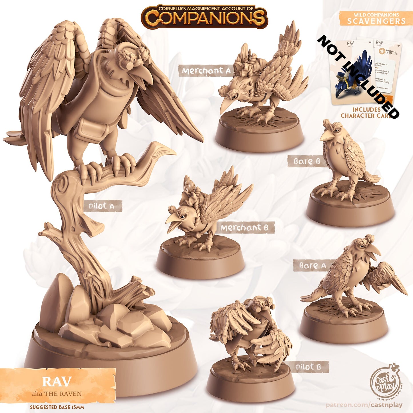 32/28mm The Raven Companion, CastnPlay miniatures , Role Playing Games Miniature, WoW, Dungeon and Dragons, RPG, DnD, Scavenger.