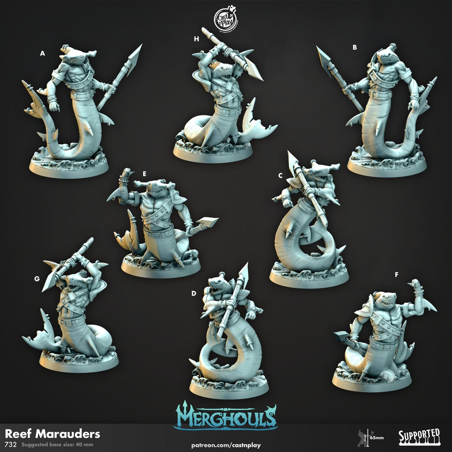 32/28mm The Reef Marauders CastnPlay miniatures , Role Playing Games Miniature, WoW, Dungeon and Dragons, RPG, DnD,Shark, Predator.