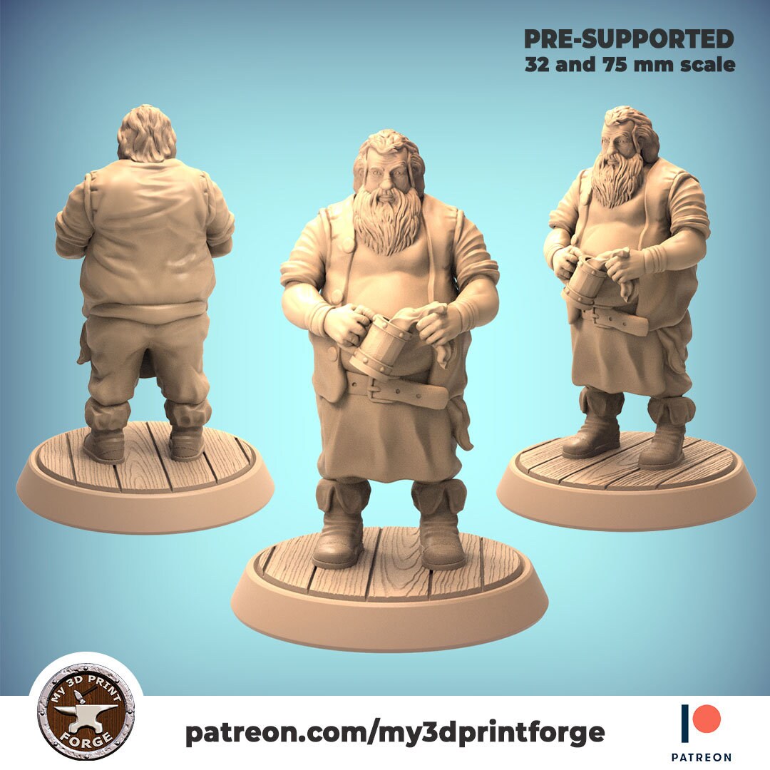 Bartender Miniature | For D&D, Pathfinder & More - Tabletop RPG & D&D miniature. Perfect for wargaming & collectors.