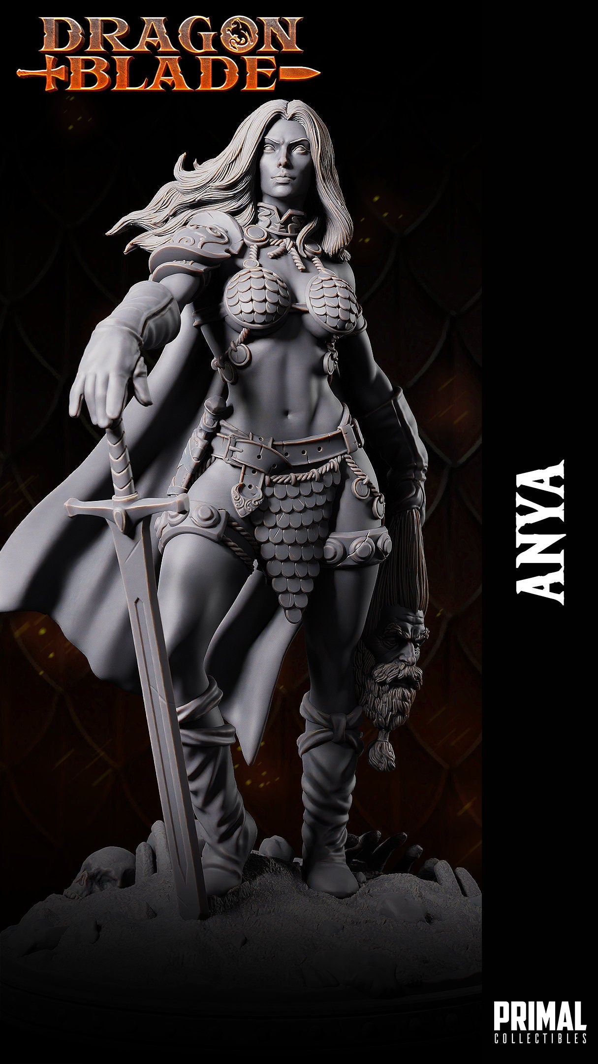 Anya, Barbarian Heroine, 150mm, 75mm, 32mm Scale, Bust, Role Playing Games Miniature, WoW, Dungeon and Dragons,, DnD, Classic Movie.