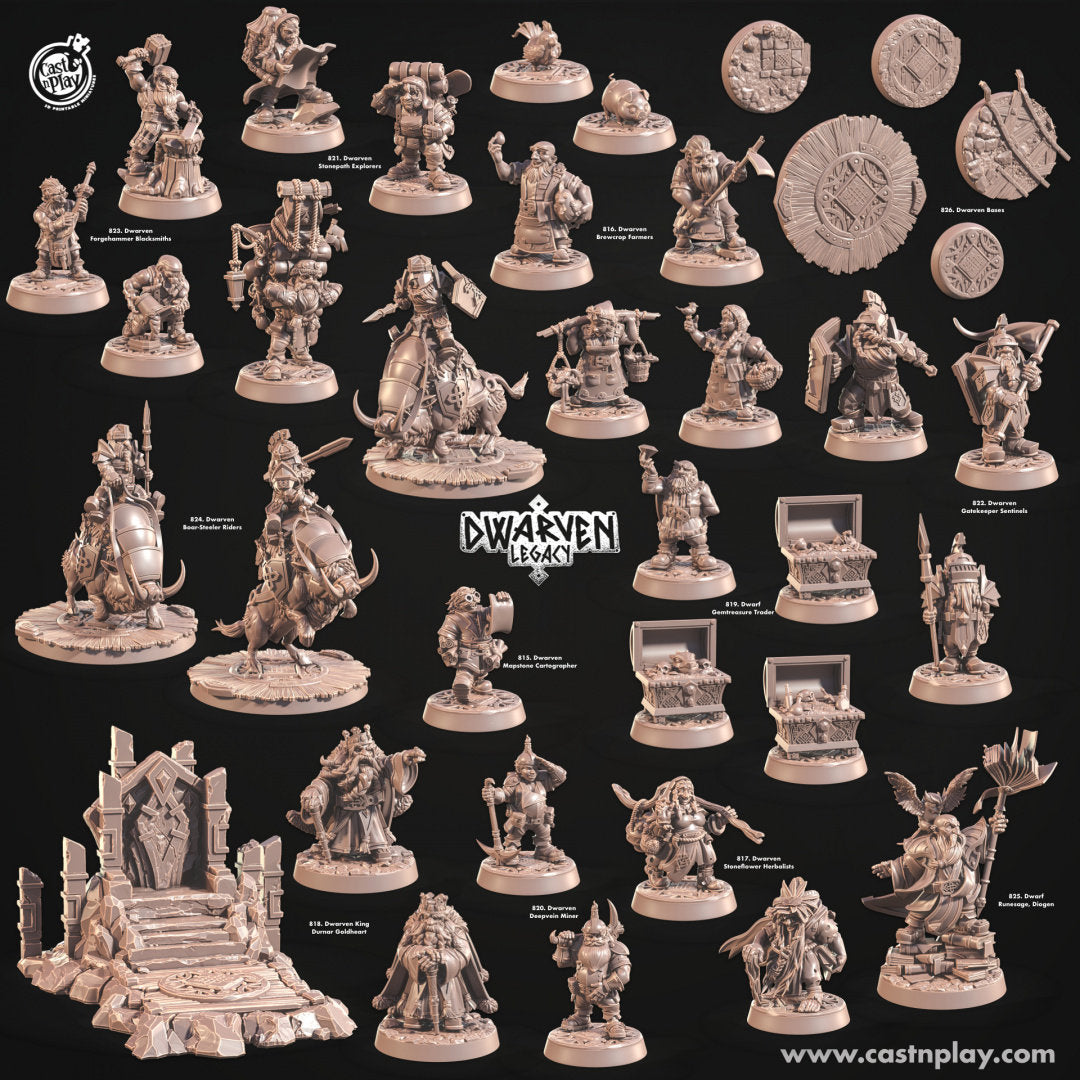 32mm, Dwarven Gatekeeper Sentinels, Dwarven Legacy, CastnPlay miniatures , Role Playing Games Miniature, WoW, Dungeon and Dragons, RPG, DnD.