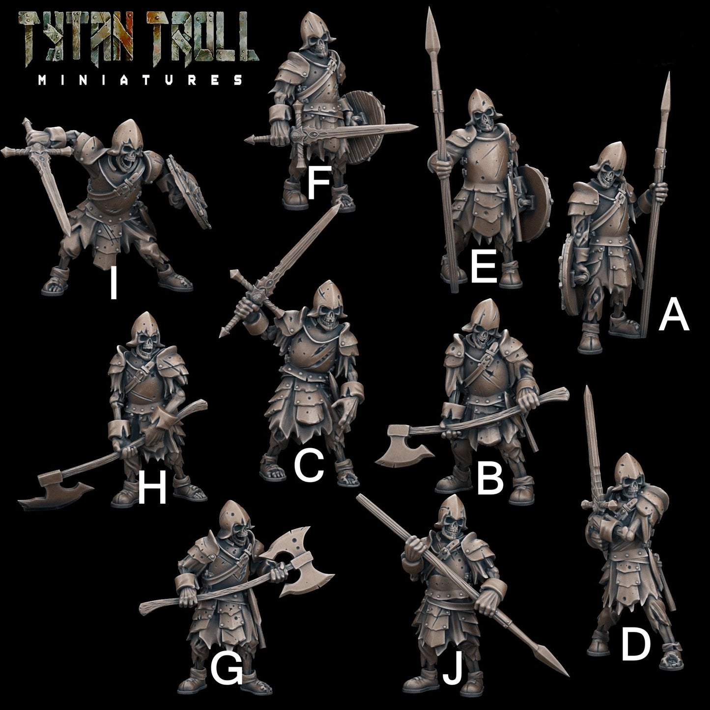 28/32mm, Skeleton Warriors Bundle Deal, Medium Miniatures, TytanTroll Minitures, Dungeon and Dragons, RPG, Dnd, Pathfinder, Skeletons