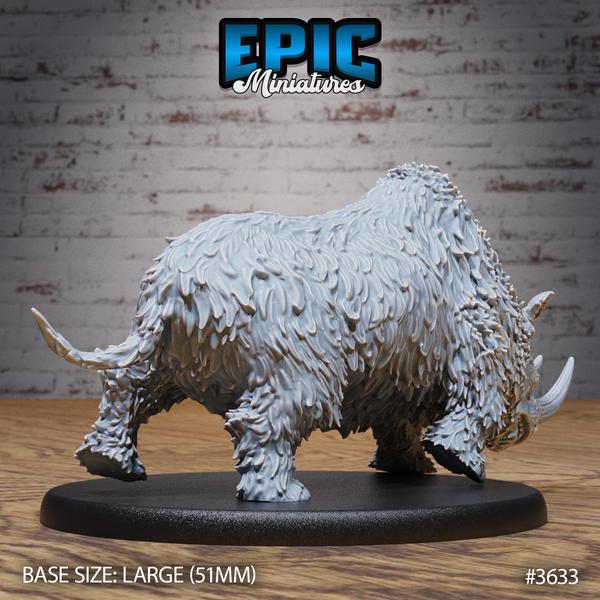 Wooly Rhino Miniature | 28mm Scale Prehistoric Beast for DnD, Pathfinder, Tabletop RPGs, Wilderness Adventures, and Fantasy Encounters