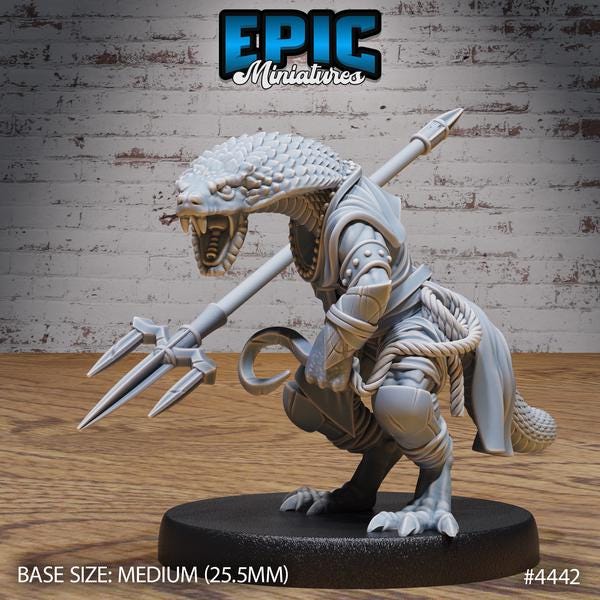 Serpent Folk Warrior Miniature | 28mm & 32mm Scale Deadly Serpent Warrior for DnD, Pathfinder, Tabletop RPGs, and Fantasy Adventures