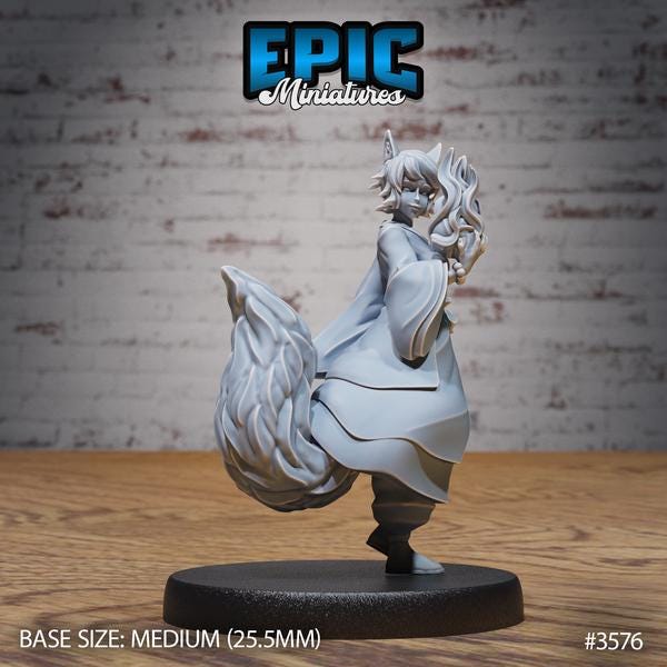 Kitsune Miniature | 28mm & 32mm Scale Mystical Fox Spirit for DnD, Pathfinder, Tabletop RPGs, and Eastern Fantasy Adventures