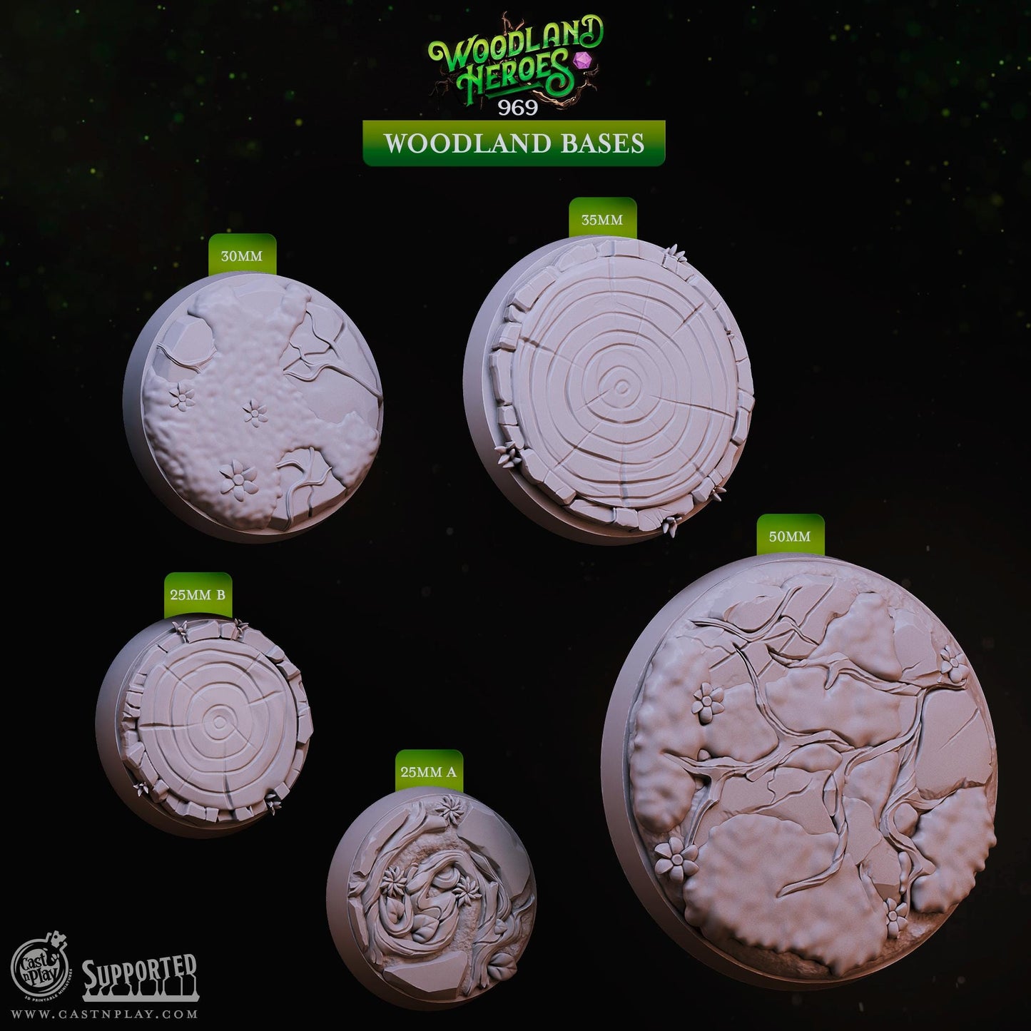 32/28mm The Woodland Bases, CastnPlay miniatures , Role Playing Games Miniature, WoW, Dungeon and Dragons, RPG, DnD.