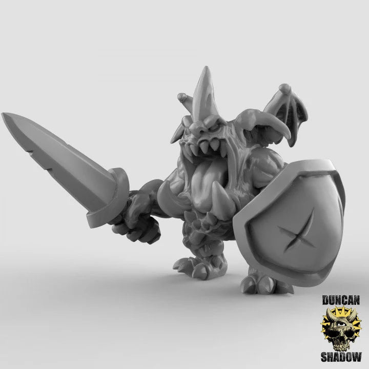 Imp sword and board Miniature | B - Tabletop RPG & D&D miniature. Perfect for wargaming & collectors