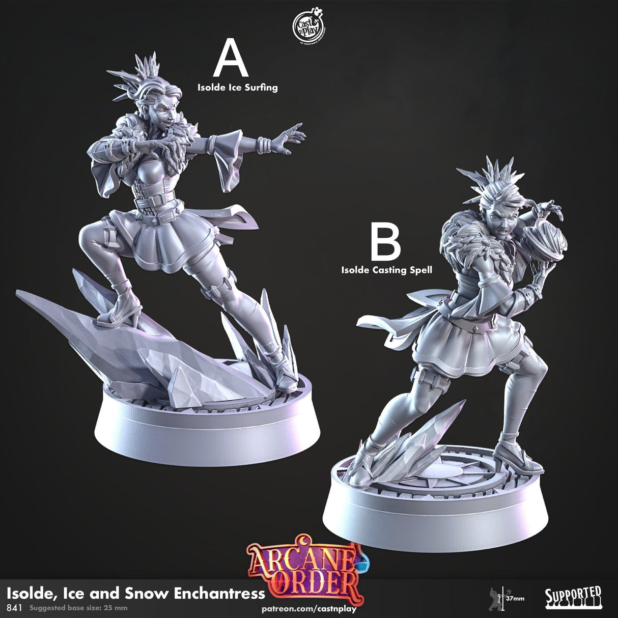 Isolde, Ice and Snow Enchantress Miniature | A - Tabletop RPG & D&D miniature. Perfect for wargaming & collectors