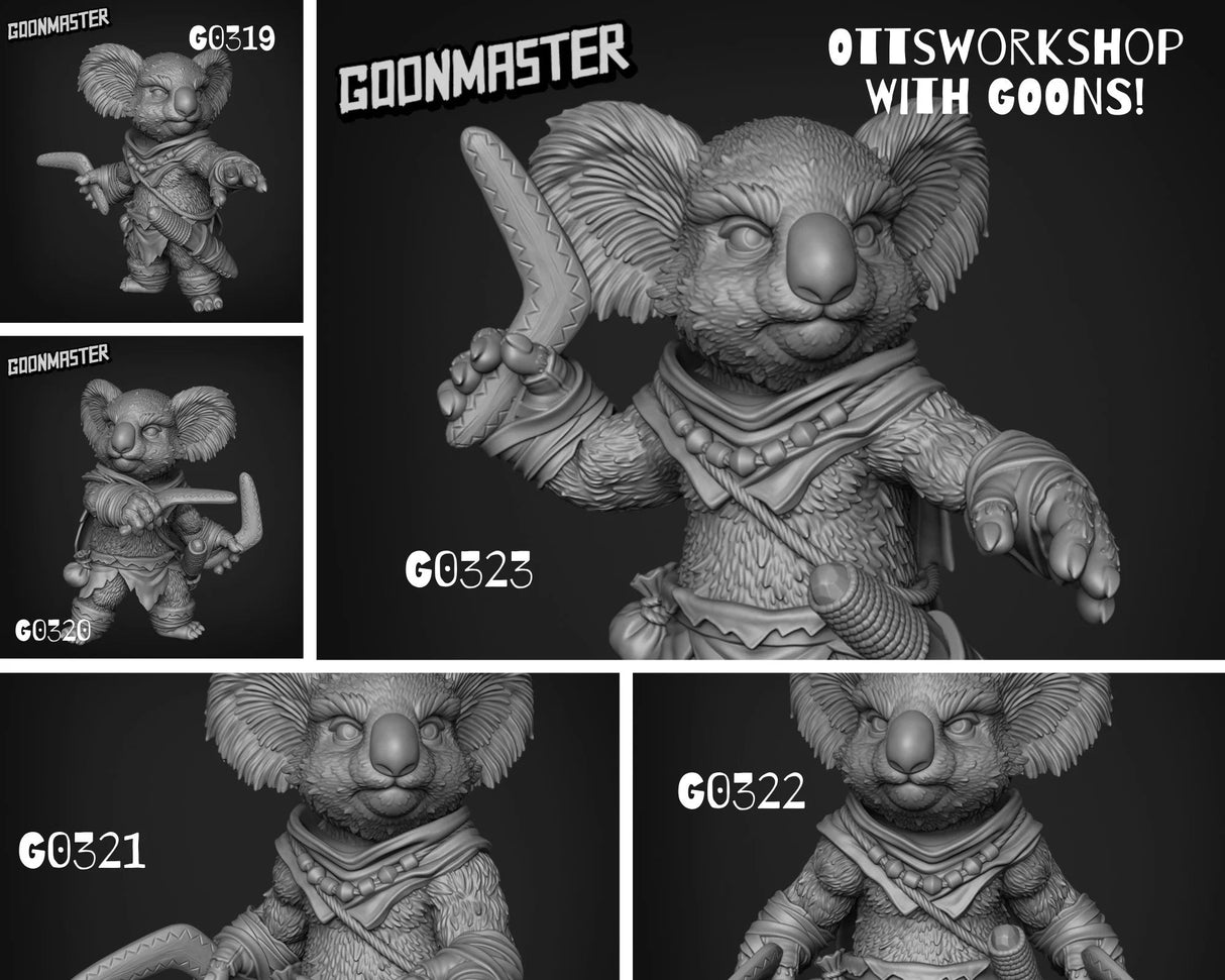 Koala Folk Ranger Miniature | Set of 5 - Tabletop RPG & D&D miniature. Perfect for wargaming & collectors