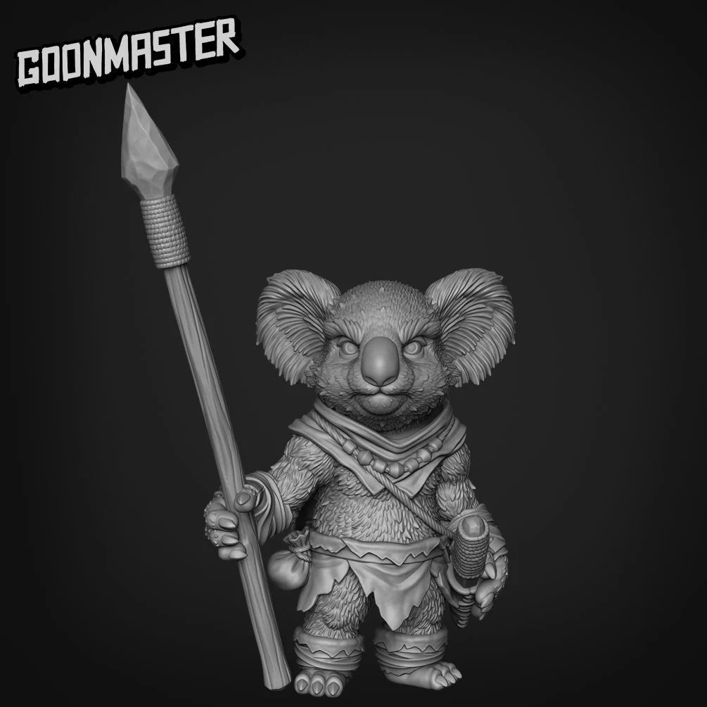 Koala Folk Spearmen Miniature | C - Tabletop RPG & D&D miniature. Perfect for wargaming & collectors
