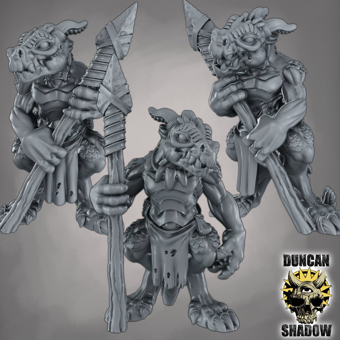 Kobold with Spears Miniature | Set of 3 - Tabletop RPG & D&D miniature. Perfect for wargaming & collectors