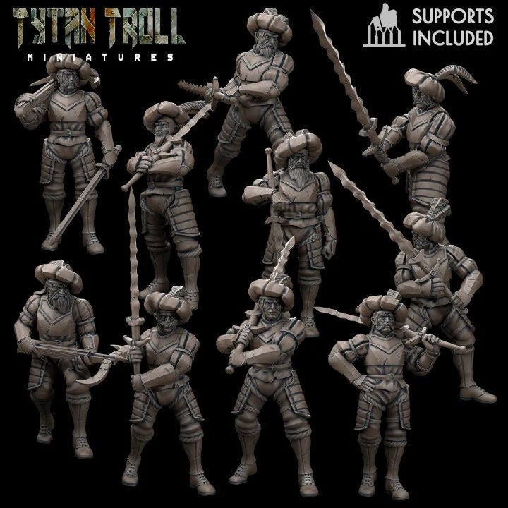 Landsnecht Mercenary Miniature | Set of 10 - Tabletop RPG & D&D miniature. Perfect for wargaming & collectors