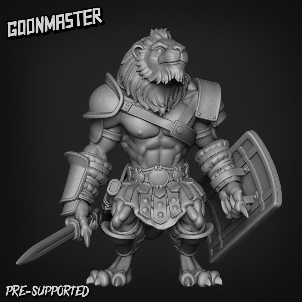 Leonin Warrior Miniature | C - Tabletop RPG & D&D miniature. Perfect for wargaming & collectors