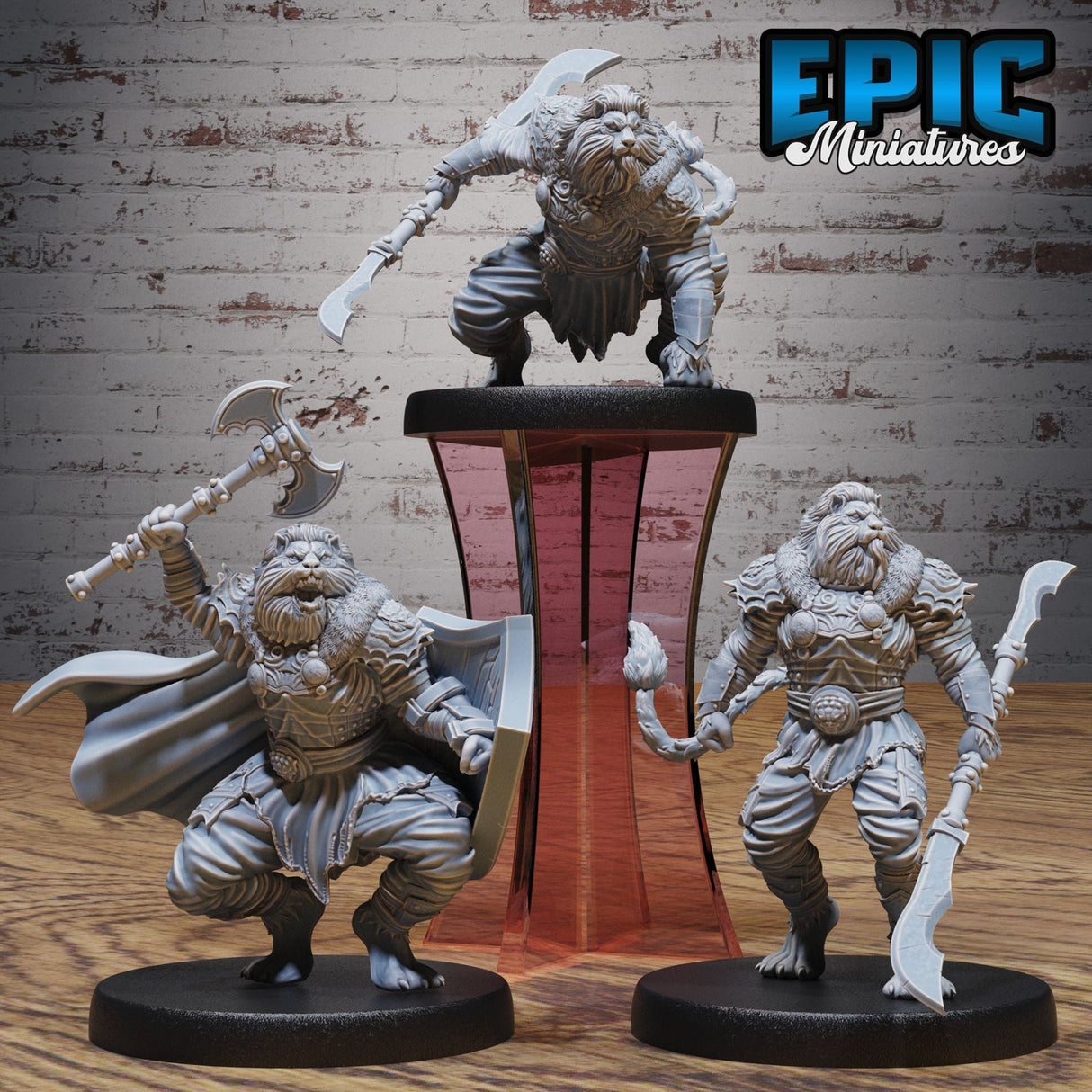 Lionfolk barbarians Miniature | Set of 3 - Tabletop RPG & D&D miniature. Perfect for wargaming & collectors