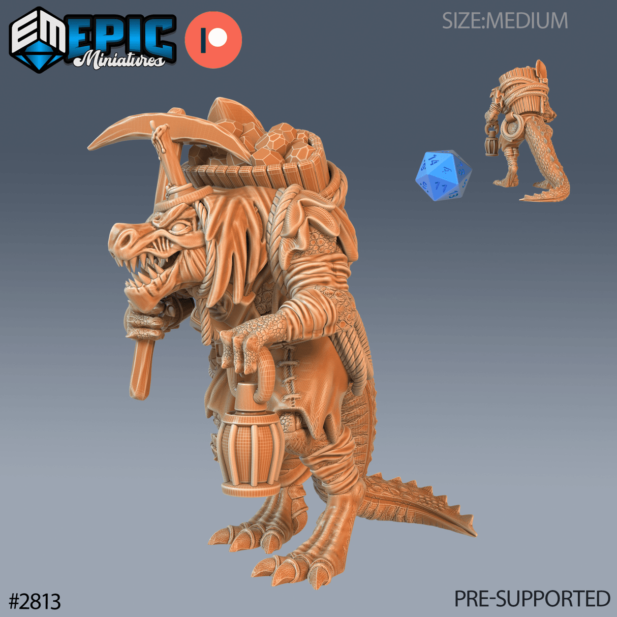 Lizard Folk Fighter Miniature | A - Tabletop RPG & D&D miniature. Perfect for wargaming & collectors