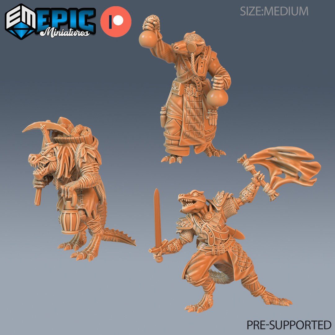 Lizard Folk Fighter Miniature | Set of 3 - Tabletop RPG & D&D miniature. Perfect for wargaming & collectors