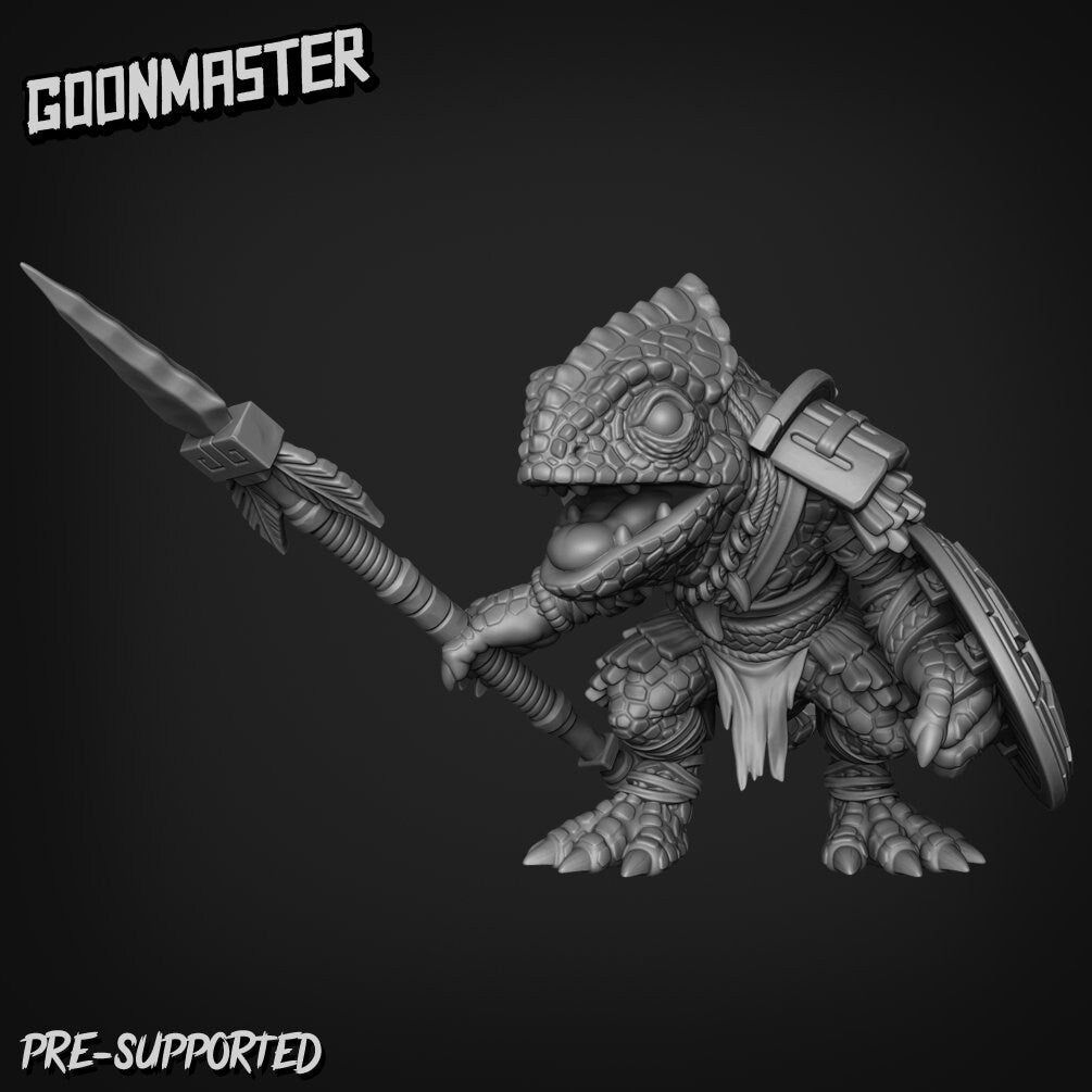 Lizard Folk Spearmen Miniature | C - Tabletop RPG & D&D miniature. Perfect for wargaming & collectors