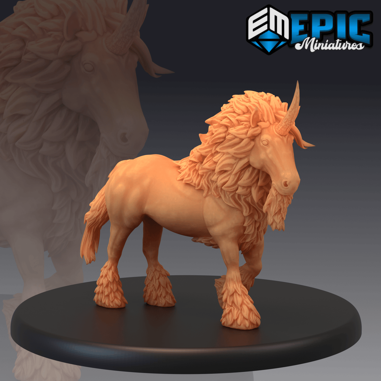 Maned Unicorn Miniature | A - Tabletop RPG & D&D miniature. Perfect for wargaming & collectors