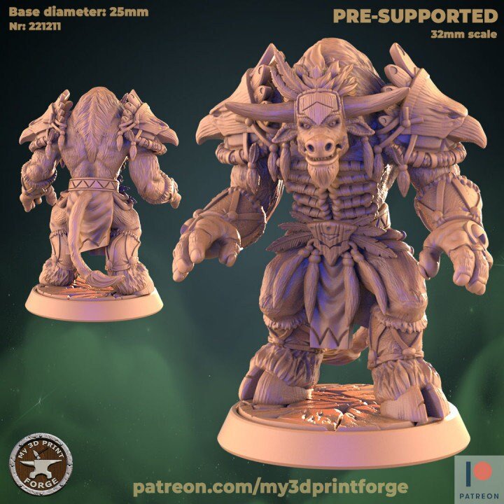 Minotaur Miniature cow folk shamans | A - Tabletop RPG & D&D miniature. Perfect for wargaming & collectors