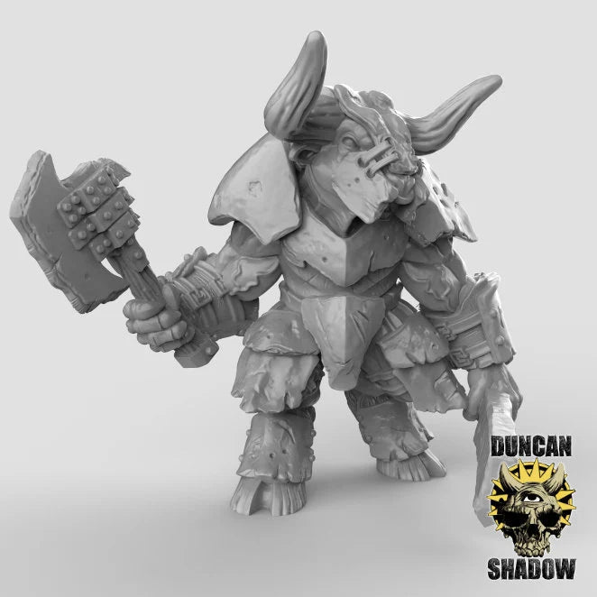 Heavy Armoured Minotaurs Miniature | A - Tabletop RPG & D&D miniature. Perfect for wargaming & collectors