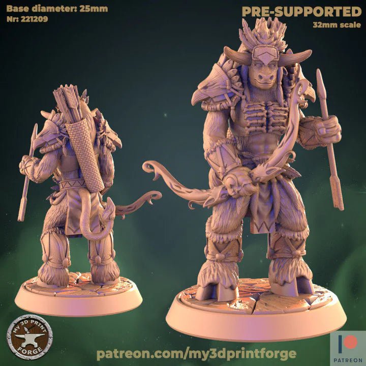 Minotaur Miniature cow folk shamans | C - Tabletop RPG & D&D miniature. Perfect for wargaming & collectors