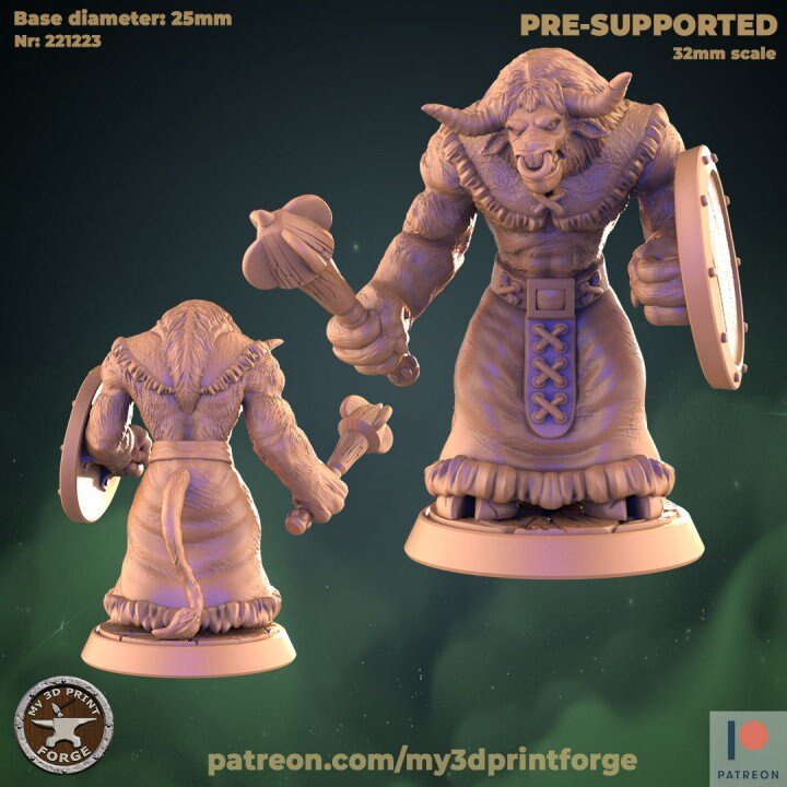 Minotaur Miniature cowfolk shaman and hunters | F - Tabletop RPG & D&D miniature. Perfect for wargaming & collectors