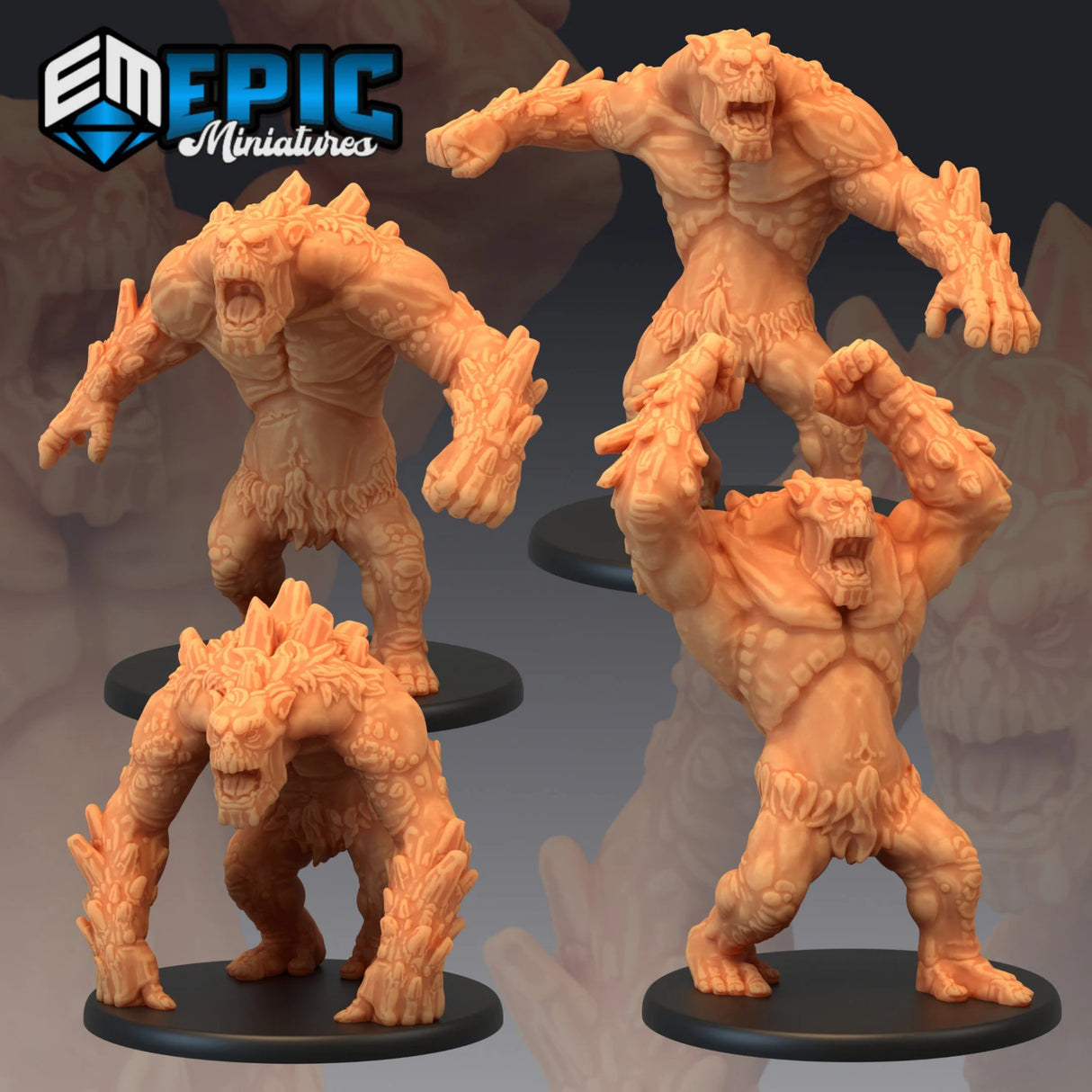 Mountain Troll Miniature | Set of 4 - Tabletop RPG & D&D miniature. Perfect for wargaming & collectors