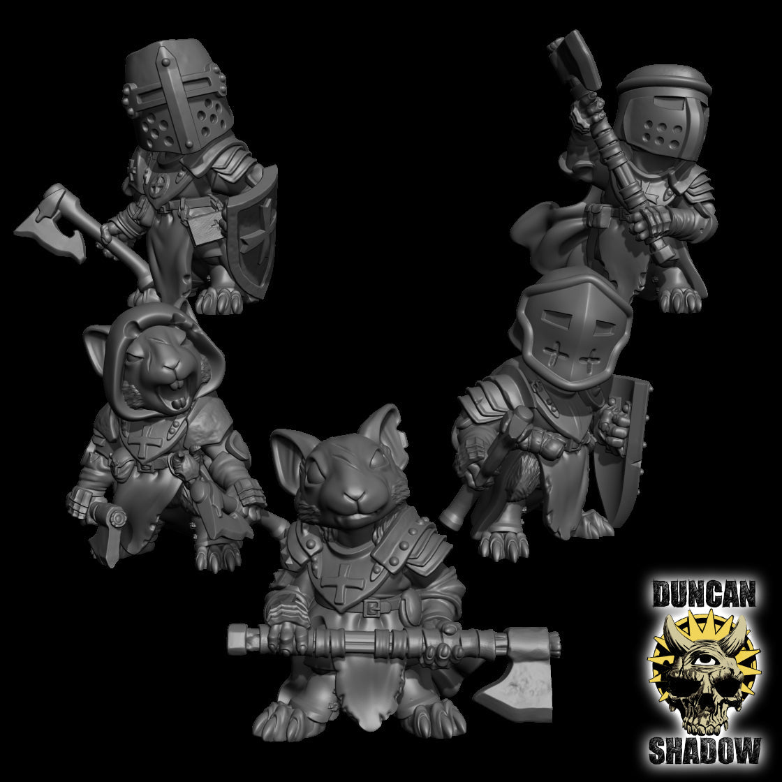Mouse Folk Crusaders with Axes Miniature - Set of 5 - 32mm