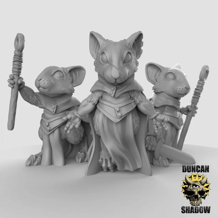 Mouse Sorcerer Miniature | Set of 3 - Tabletop RPG & D&D miniature. Perfect for wargaming & collectors