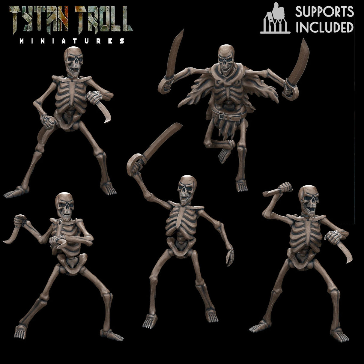 Naked Skeleton Miniature | set of 6 - Tabletop RPG & D&D miniature. Perfect for wargaming & collectors