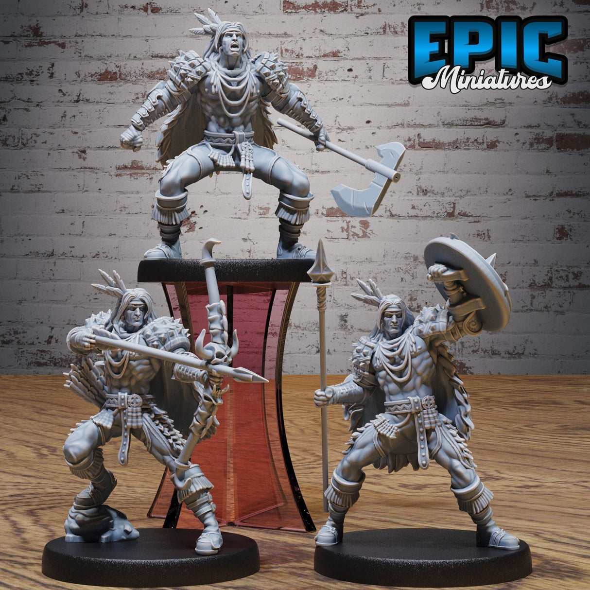 Native Indian Soldier Miniature | Set of 3 - Tabletop RPG & D&D miniature. Perfect for wargaming & collectors