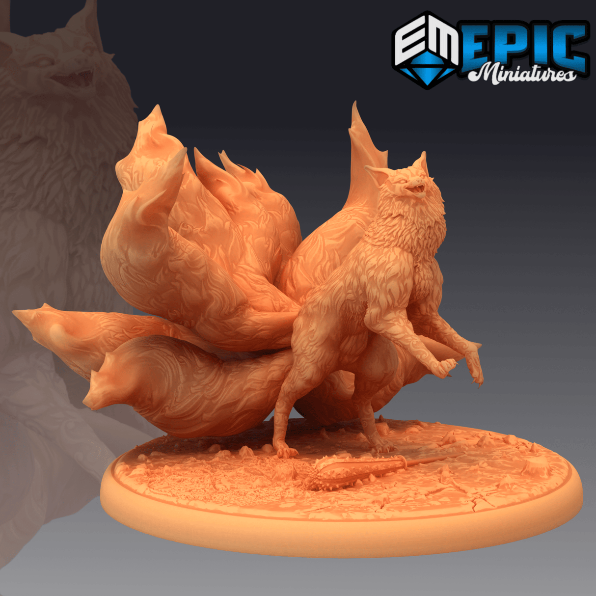 Nine Tailed Fox Miniature | C - Tabletop RPG & D&D miniature. Perfect for wargaming & collectors