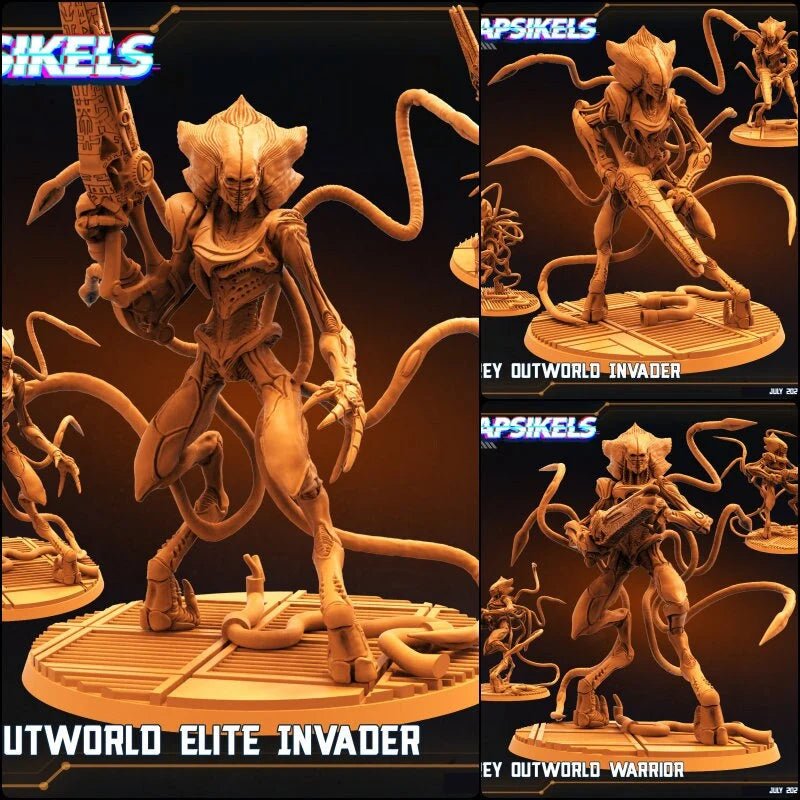 Outworld Alien Miniature | Set of 3 - Tabletop RPG & D&D miniature. Perfect for wargaming & collectors