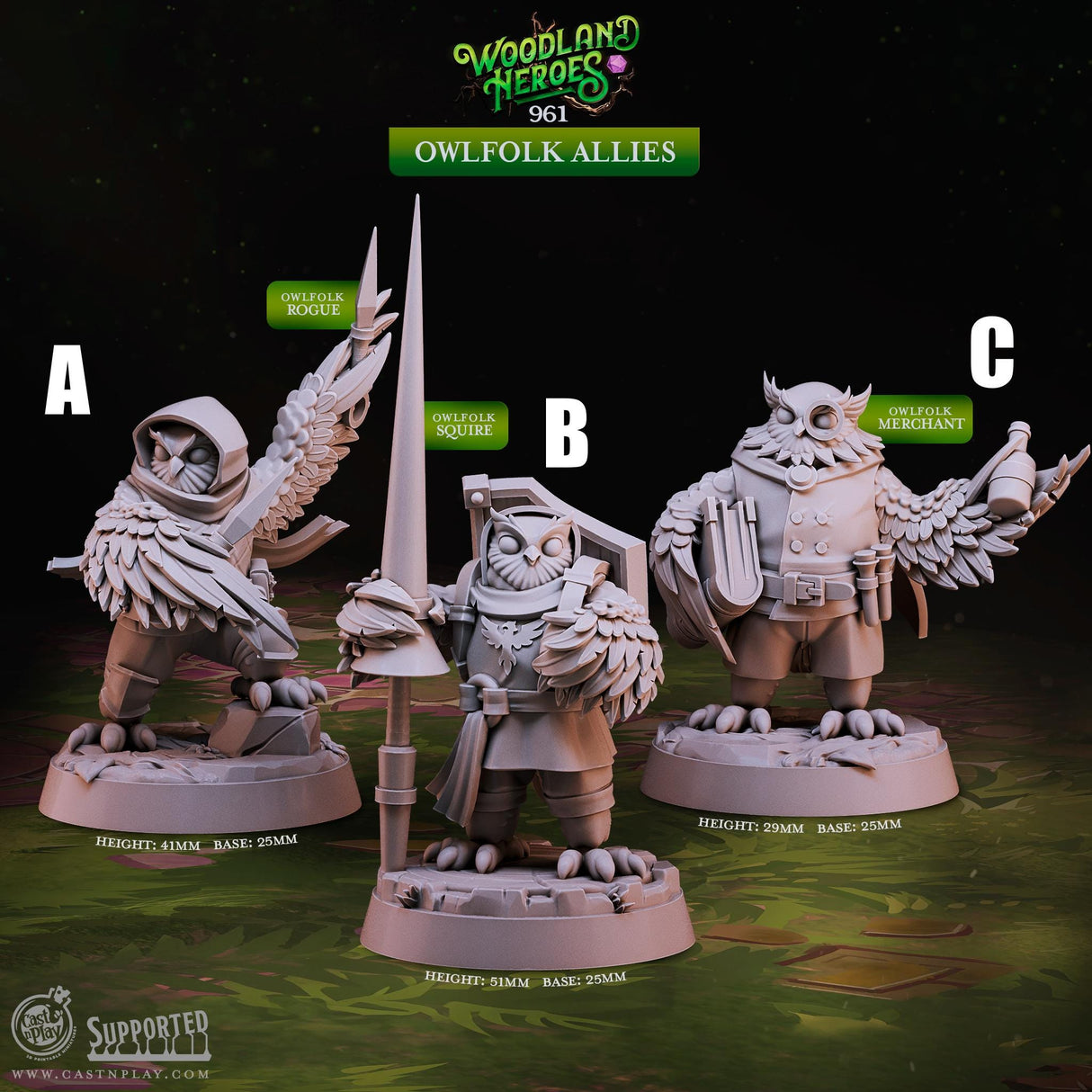 Owl Folk Fighter Miniature | A - Tabletop RPG & D&D miniature. Perfect for wargaming & collectors