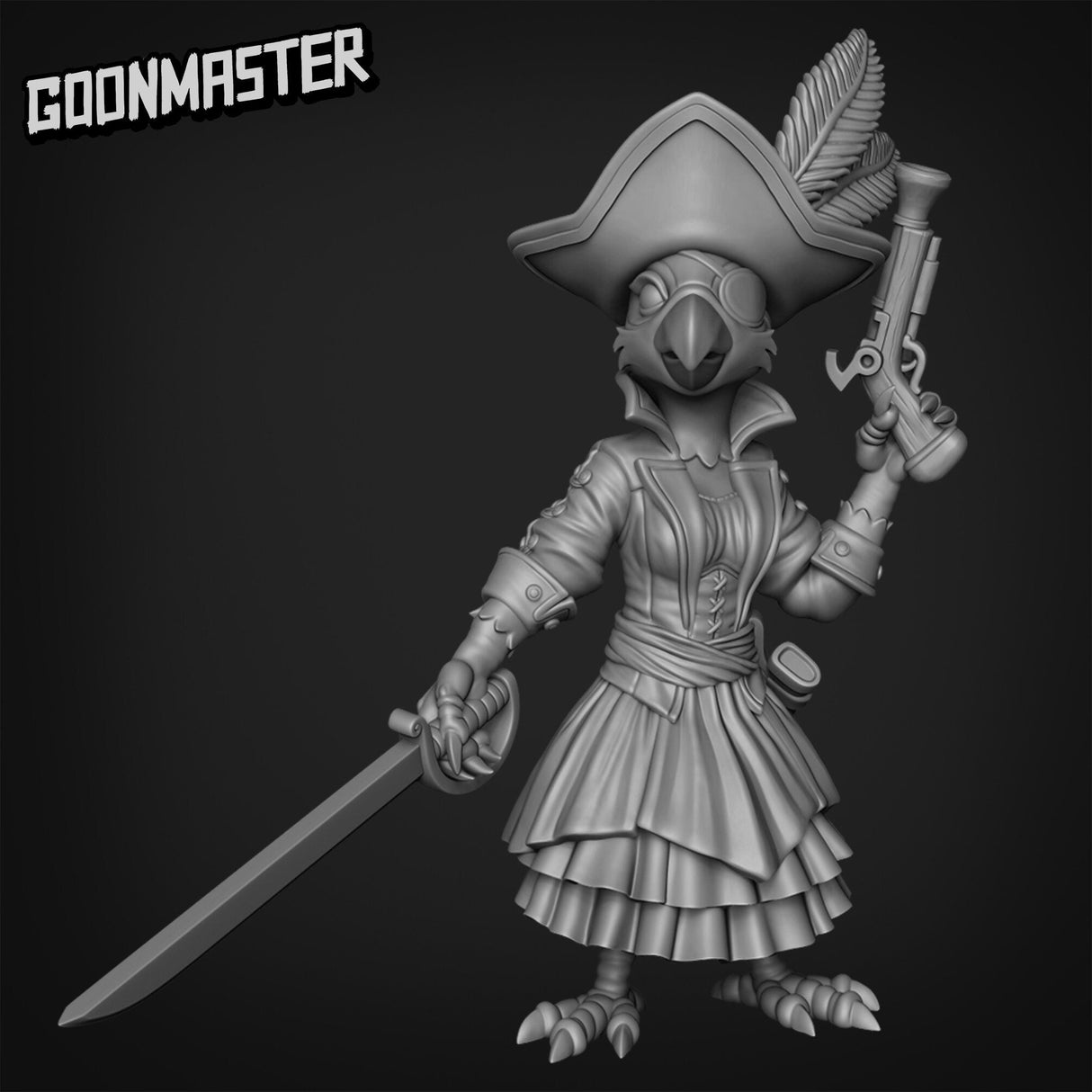Female Parrot Folk Pirate Miniature set | C - Tabletop RPG & D&D miniature. Perfect for wargaming & collectors