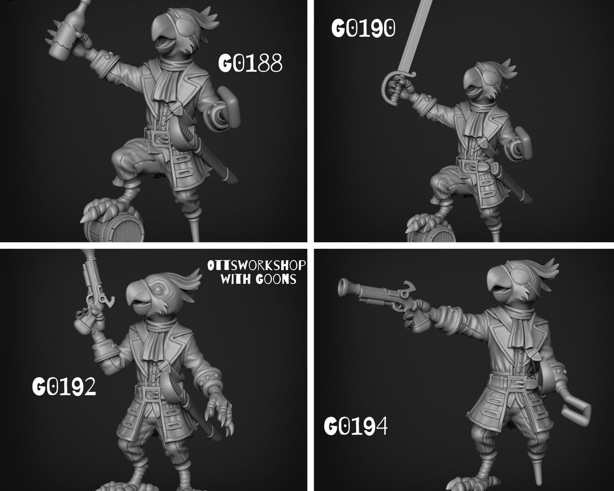 ParrotFolk Pirate Miniature | Full Set All Models - Tabletop RPG & D&D miniature. Perfect for wargaming & collectors
