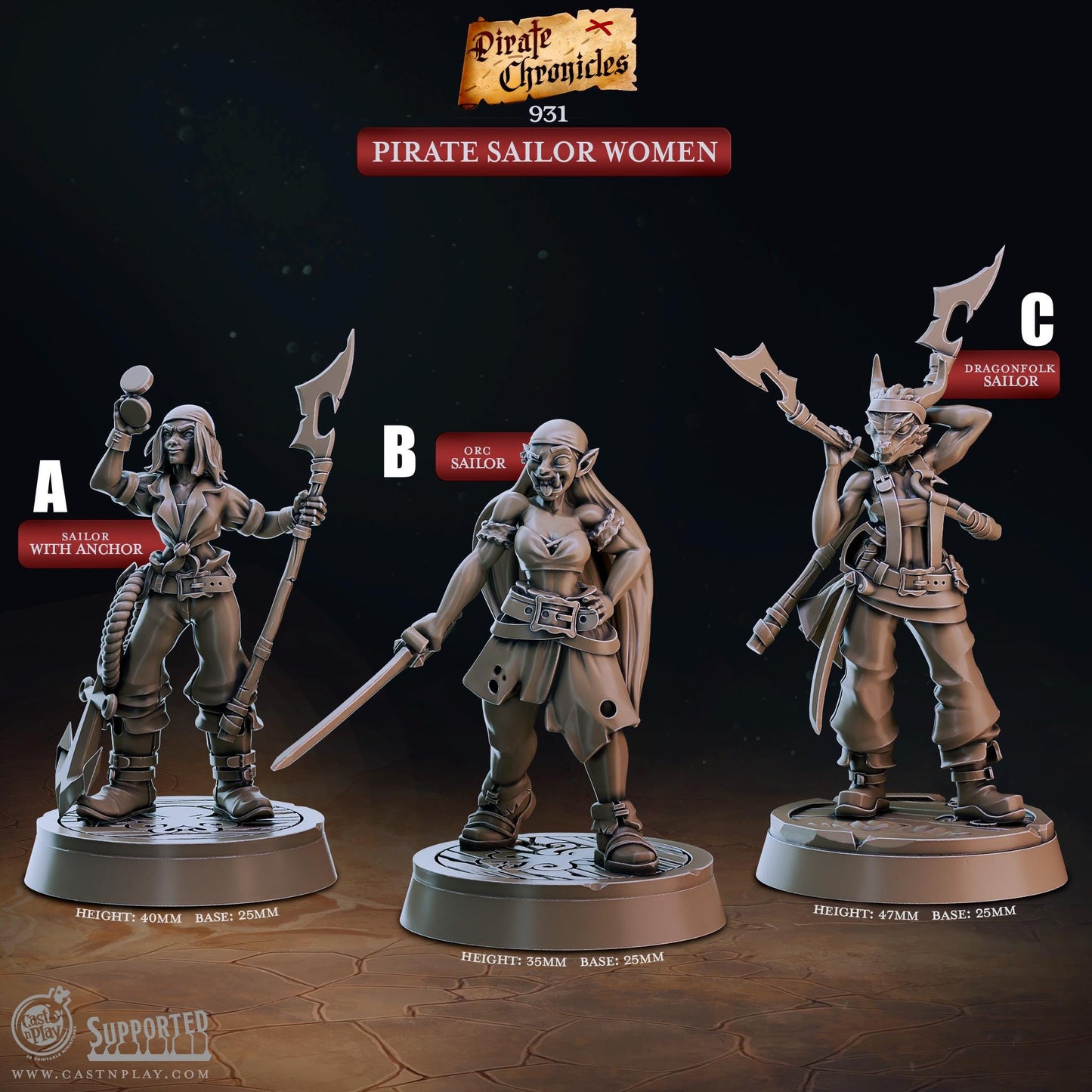 Pirate Sailor Women Miniature - Pirate A - 32mm