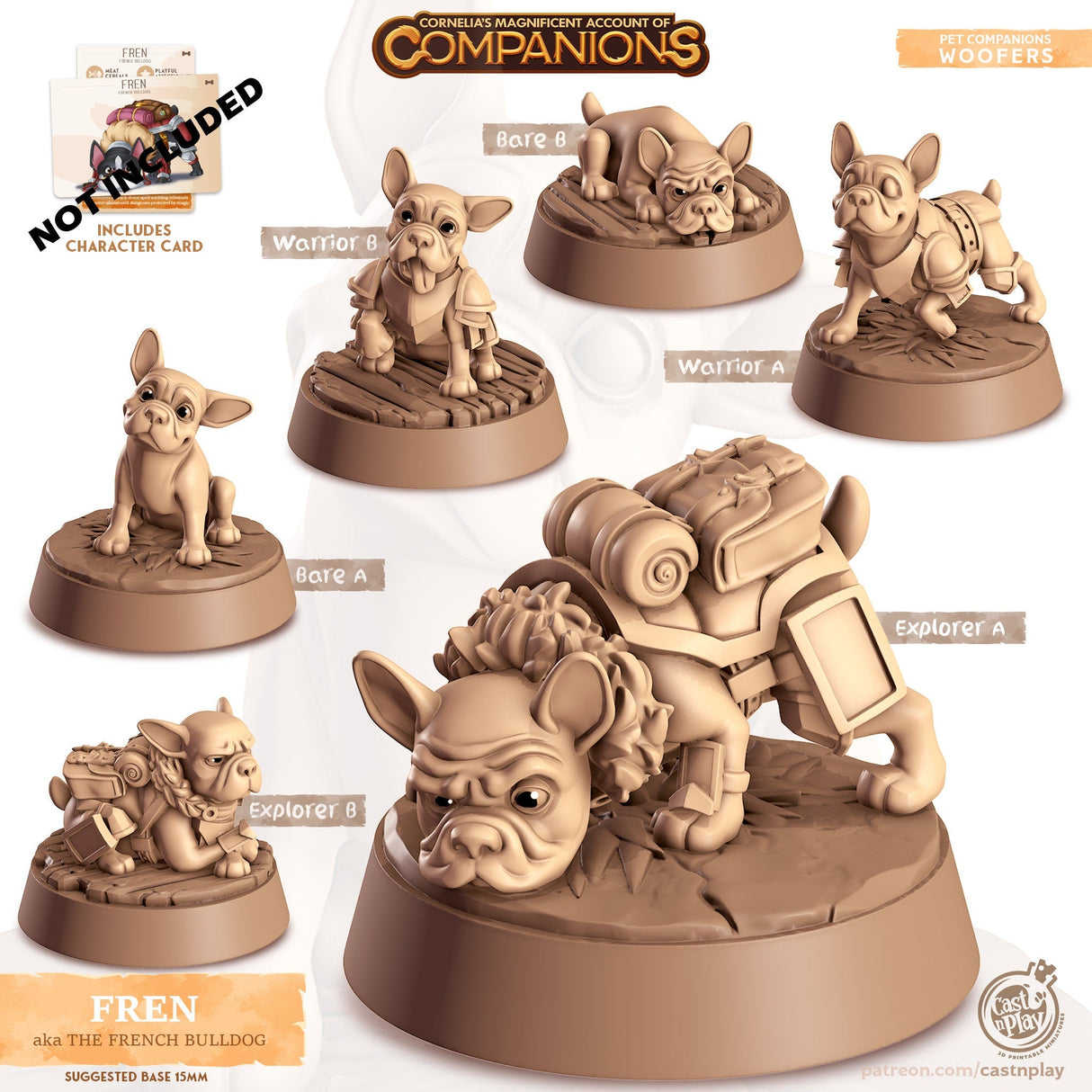 Pug Companion, CastnPlay Miniature | Bare A - Tabletop RPG & D&D miniature. Perfect for wargaming & collectors