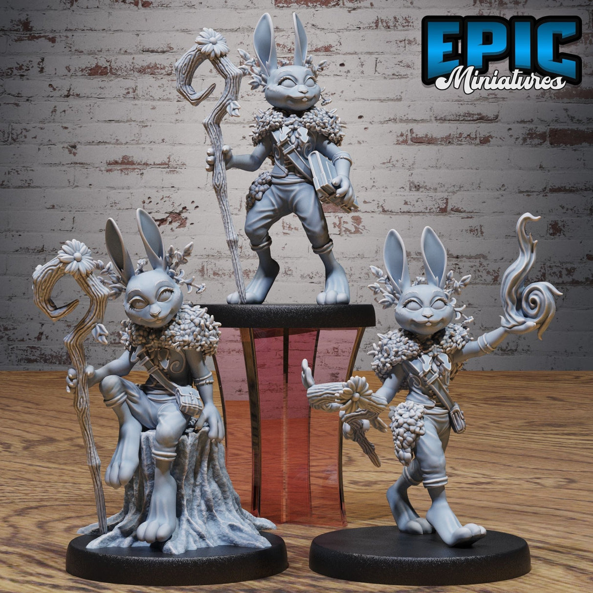 Rabbit folk Druid Miniature | Set of 3 - Tabletop RPG & D&D miniature. Perfect for wargaming & collectors
