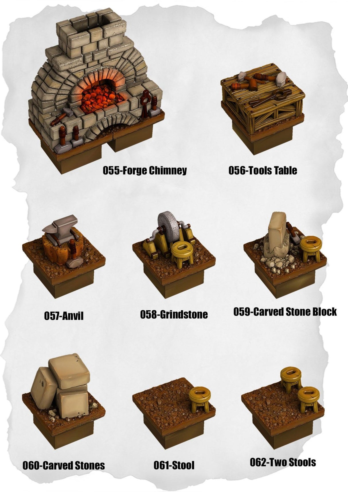 Ramparts & Ruins Tiles Forge & Furniture Pack (RR 055 to RR 062) | Set of 8 - Tabletop RPG & D&D miniature. Perfect for wargaming & collectors