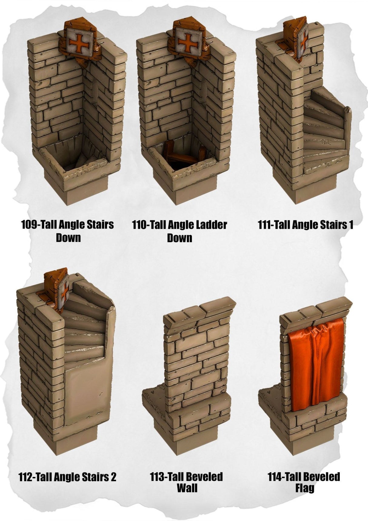 Ramparts & Ruins Tiles Tall Angle Stairs Pack (RR 109 to RR 114) | Set of 6 - Tabletop RPG & D&D miniature. Perfect for wargaming & collectors