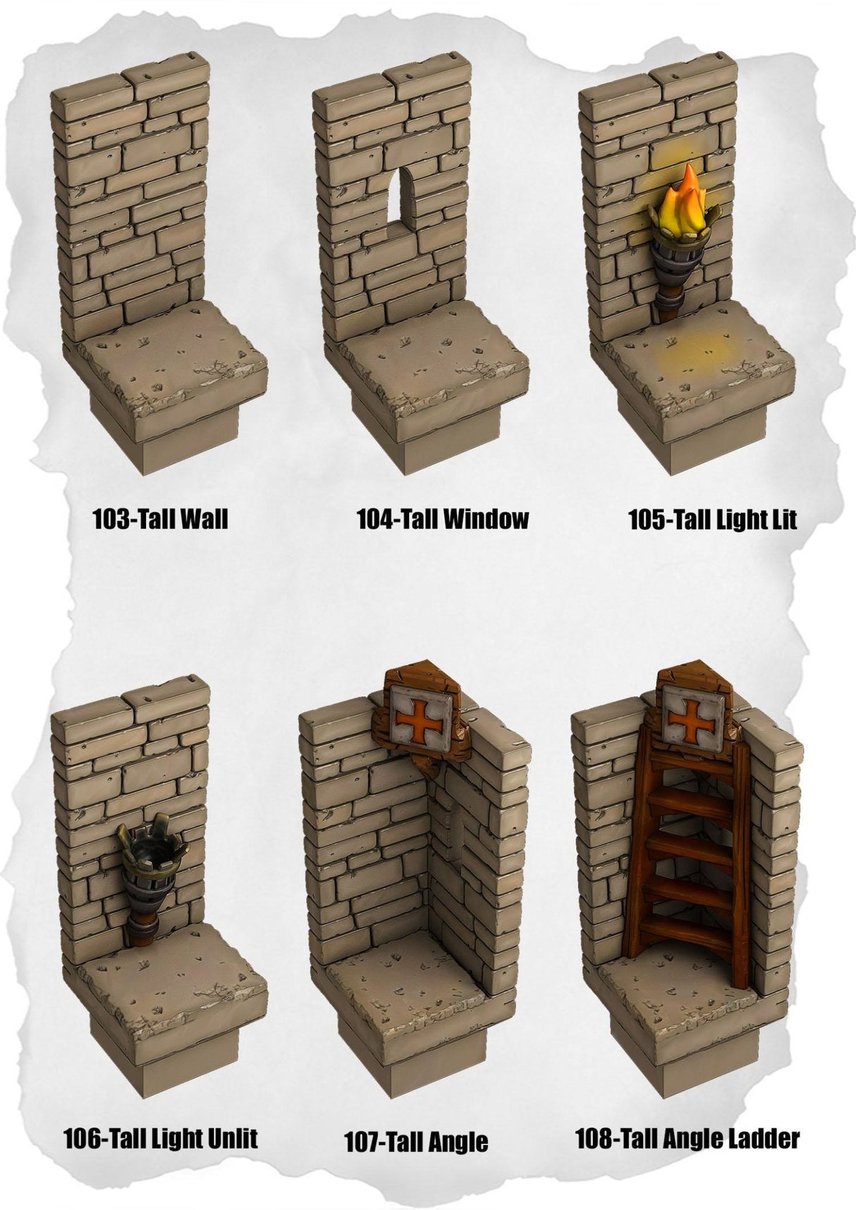 Ramparts & Ruins Tiles Tall Wall & Angle Pack (RR 103 to RR 108) | Set of 6 - Tabletop RPG & D&D miniature. Perfect for wargaming & collectors