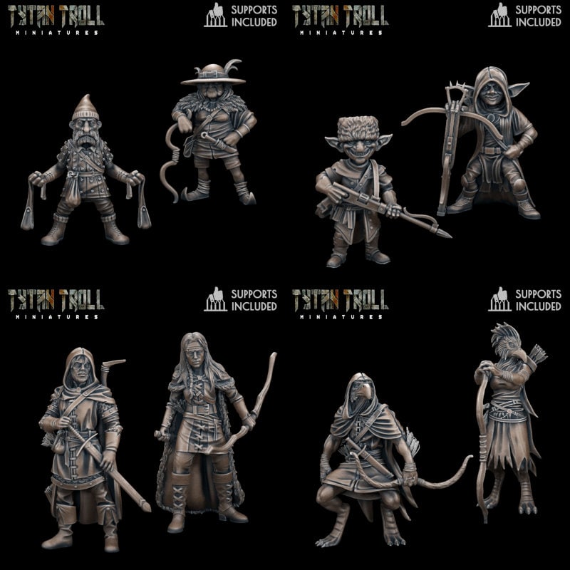 Ranger Heroes Miniature | set of 8 - Tabletop RPG & D&D miniature. Perfect for wargaming & collectors