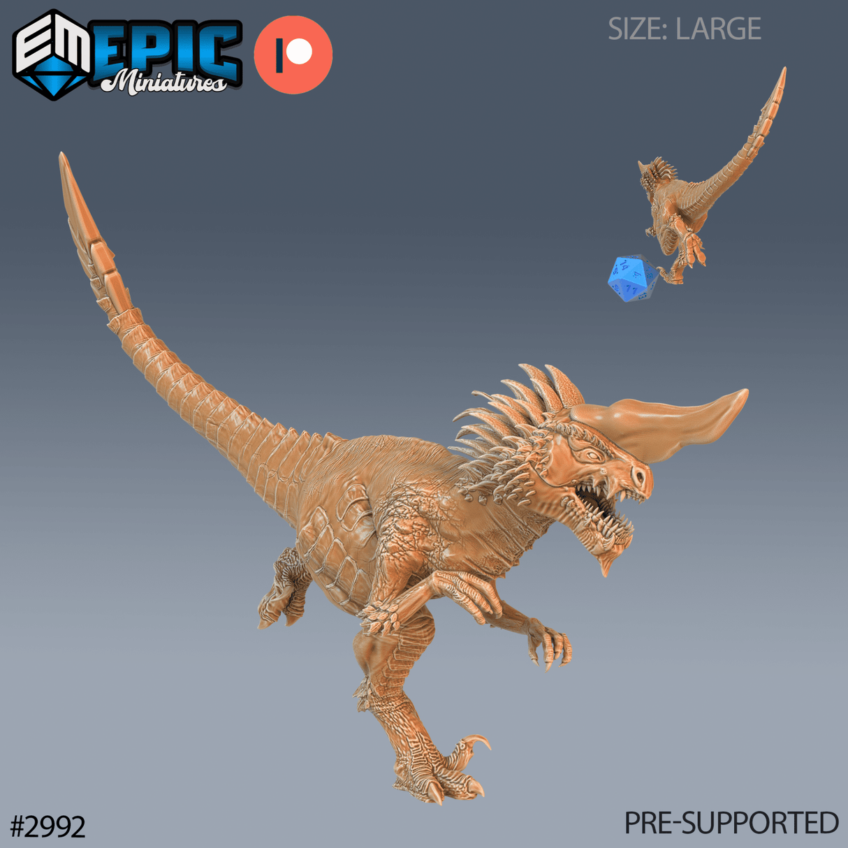 Raptor Dino Miniature | B - Tabletop RPG & D&D miniature. Perfect for wargaming & collectors