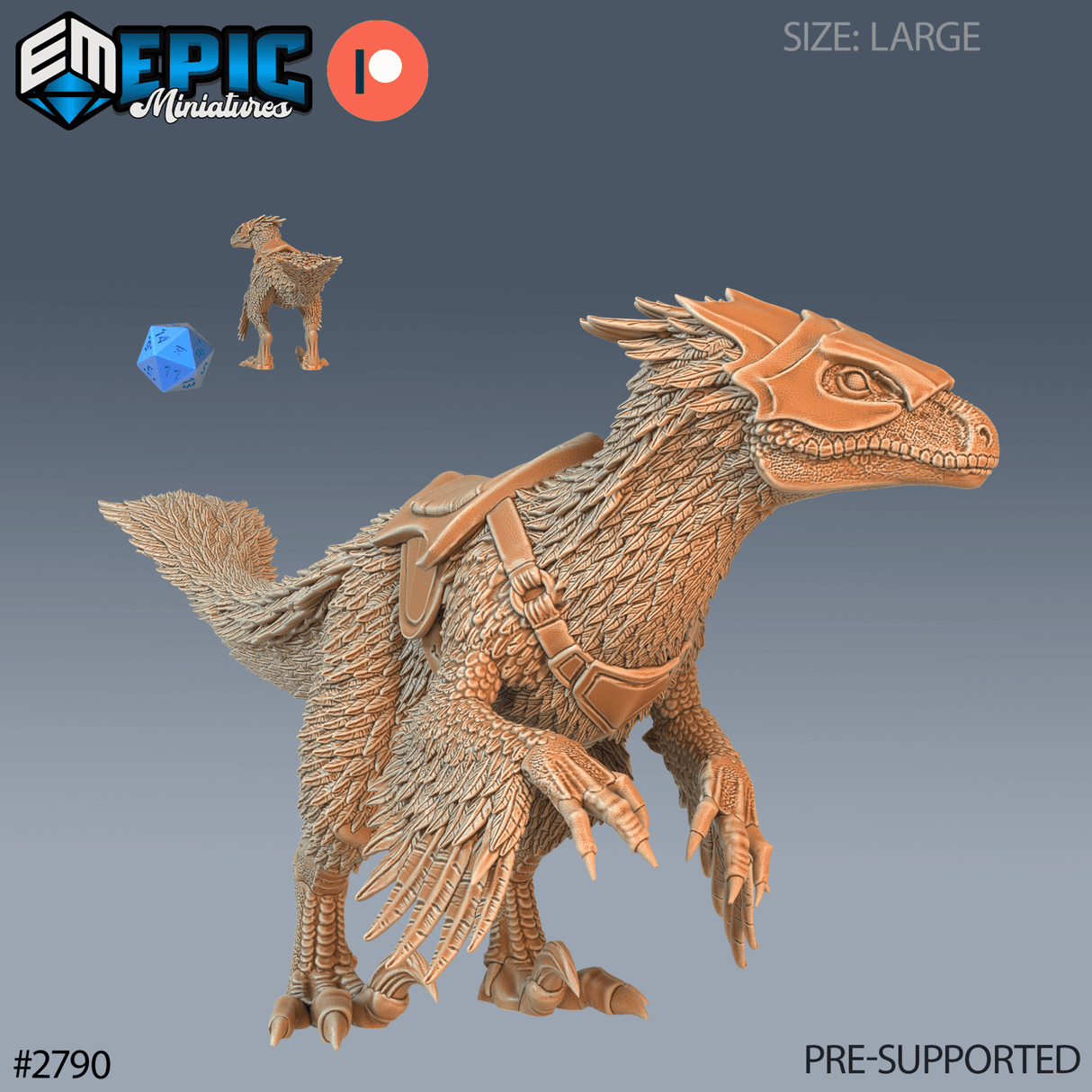 Raptor Dinosaur Miniature | B - Tabletop RPG & D&D miniature. Perfect for wargaming & collectors