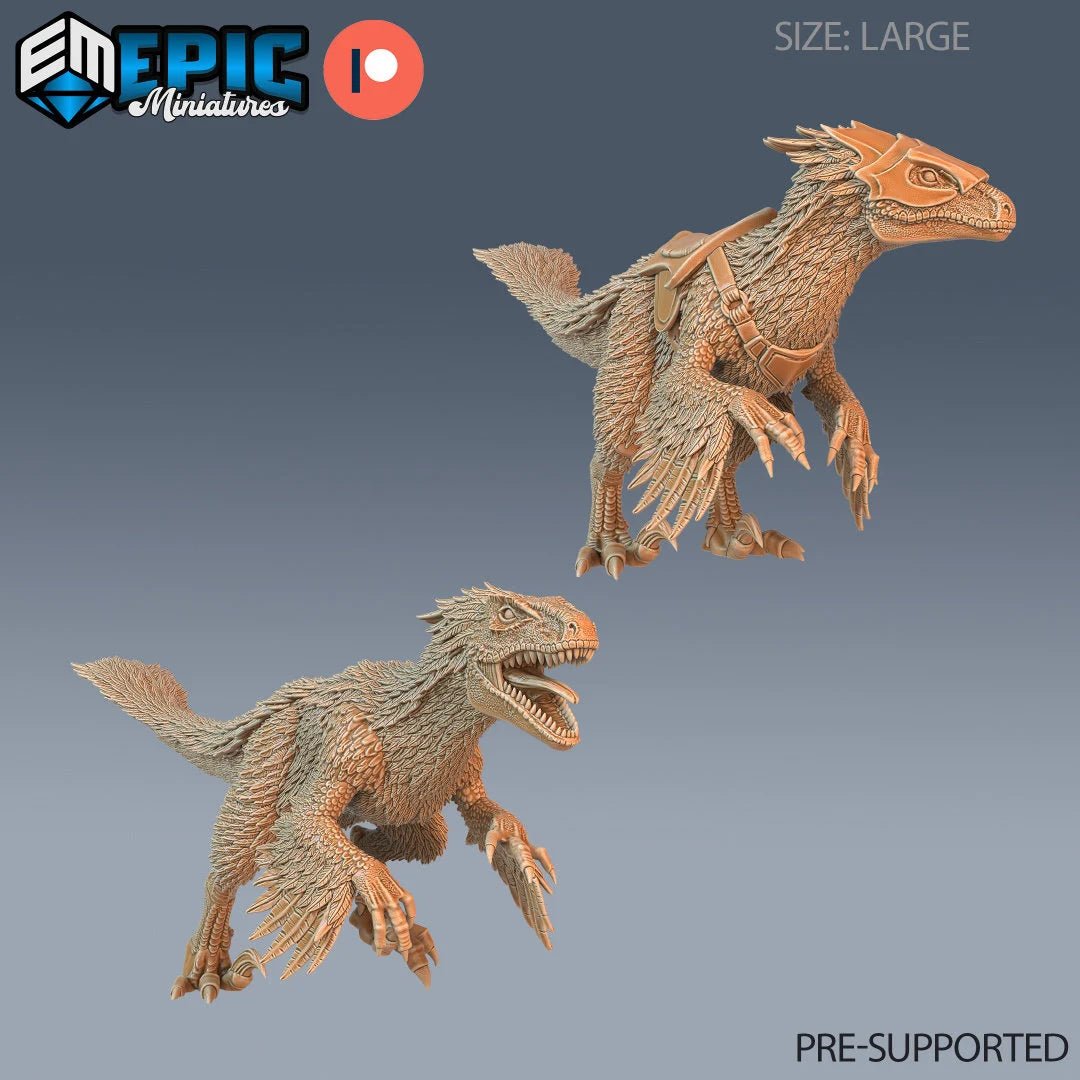 Raptor Dinosaur Miniature | Set of 2 - Tabletop RPG & D&D miniature. Perfect for wargaming & collectors